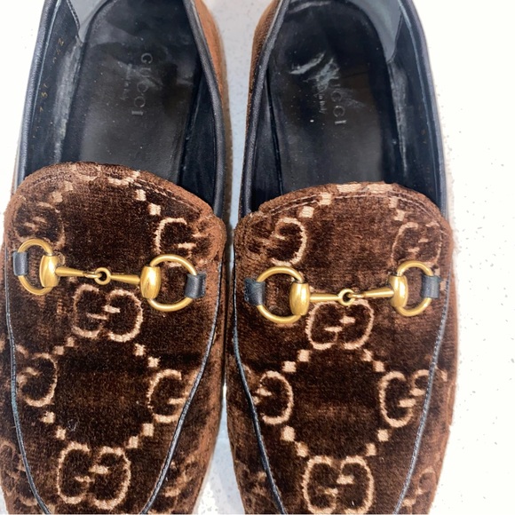 GUCCI • Brown Tan Velvet Jordaan Loafer - Size 7/ 37 - Picture 7 of 10
